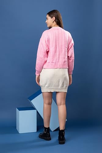 Image of Women Woolen V Neck Casual Wear Stylish 3 Button Cardigan Sweaters for Winter Season