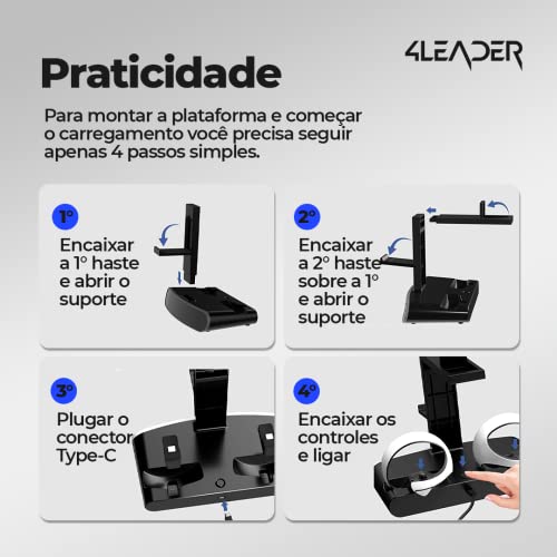 Base de Carregamento para Controles Playstation PS VR2 do PS5 com Suporte para Óculos de Realidade A