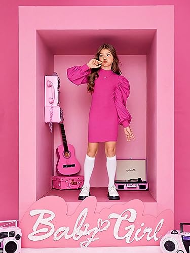 WDIRARA Girl's Knitted Mock Neck Bodycon Mini Dress Lantern Sleeve Short Pencil Dress3