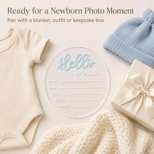 Image of Baby Announcement Sign, 5.9 Inch inchHello World inch Newborn Sign for Birth Announcement, Baby Name & Welcome Baby Board, Acrylic Newborn Announcement Sign for Hospital (Blue)