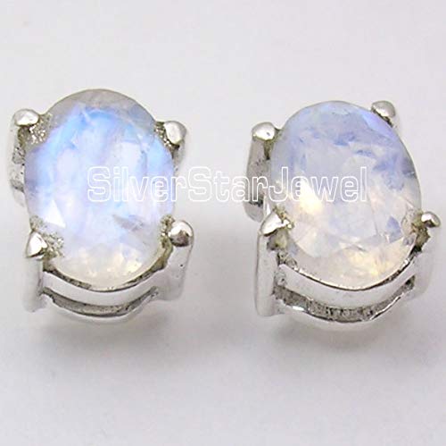 Sterling Silver Authentic Rainbow Moonstone tcw 2.0 Earrings 0.3"2
