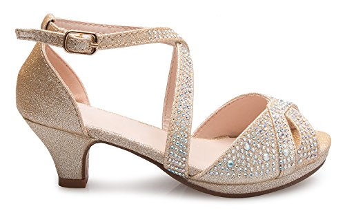 Image of Olivia K Girl's Cute Adorable Strappy Glitter Open Toe Heel Sandals - Adjustable buckle