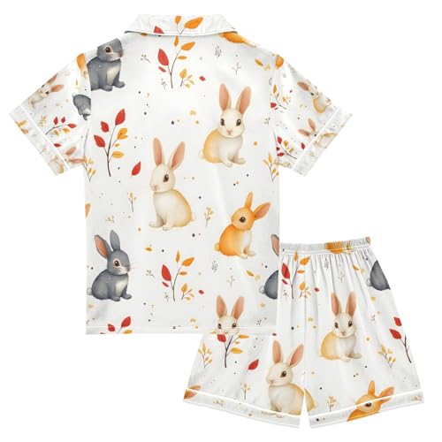 senya Simple Rabbit 1 Satin Summer Pajama Sets Silk Short Sleeve Button Down Sleepwear2