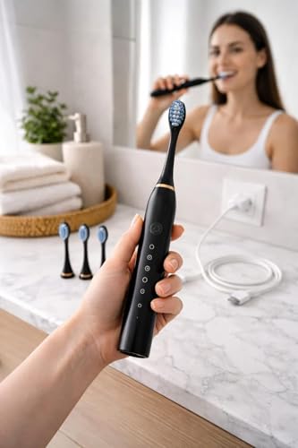 Image of Electric Toothbrush for Adults, Automatic Battery Powered Tooth Brush with 4 Brush Heads, Soft Bristles, Sonic Cleaning, Rechargeable Electric Teeth Brush for Men & Women