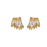 Women's Gold Plated Cuff Earrings with Cubic Zirconia - Sparkly Multi-Row Hoop Earrings Fashion Statement Jewelry