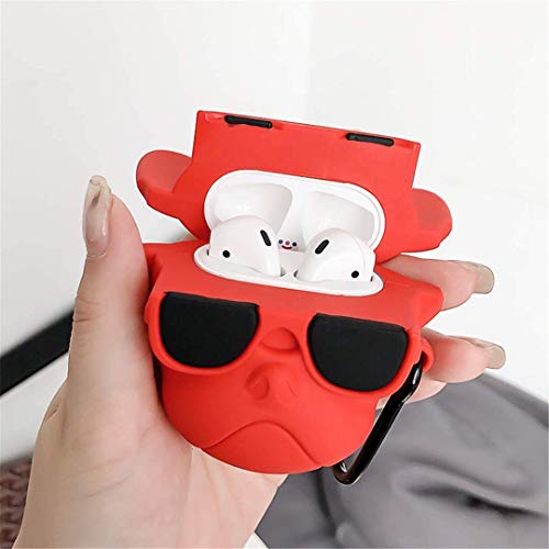 Image of PEFKO PSS121 AirPods Pro Soft Silicone Protective Case 3D Design Shockproof Case Cover with Anti-Lost Metal Keyring Compatible for Apple AirPods Pro (RED Dog)