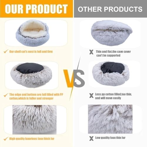 Image of Cature Cat Bed for Indoor Cats | Cozy Cat Cave Bed for Kittens & Puppies | Calming Covered Small Dog Bed | Fluffy Warm Washable Anti-Slip