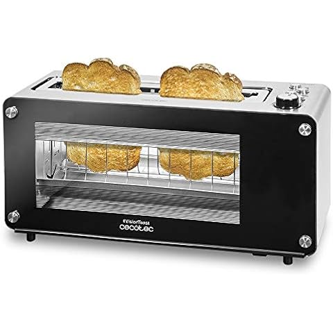 Cecotec VisionToast Toaster 1260 W, Capacity of 2 Slices of Toast, Glass Windows, XL Slot, 7 Toast Levels, 3 Functions, 7 Positions, Stainless Steel Finish Cover