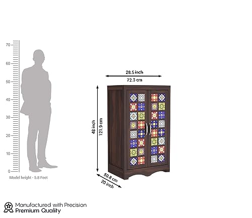 Image of Sheesham Wood Wooden 2 Door Wardrobe Organizer for Clothes | - Solid Wood Almirah with 2 Shelves - with Hanging Space Cupboard for Large Bedroom (Design 18)