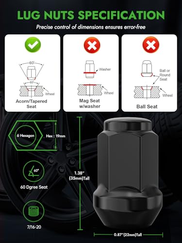 Image of AUTOPTIM 7 /16-20 Wheel Lug Nuts - Replacement for 1964-1983 Chevy Malibu, 1967-1981 Camaro, 1969-1972 Blazer, 1958-1970 Impala, 20PCS Black Closed End Lug Nut