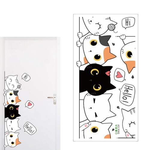 EYVRPAU Pegatina de Puerta Gato Dibujos Animados Adhesivo de Pare...