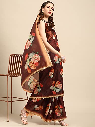 Image of AKHILAM Women's Organza Knit Embellished Saree with Unstitched Blouse Piece (FF0ROMFLO4 Parent)