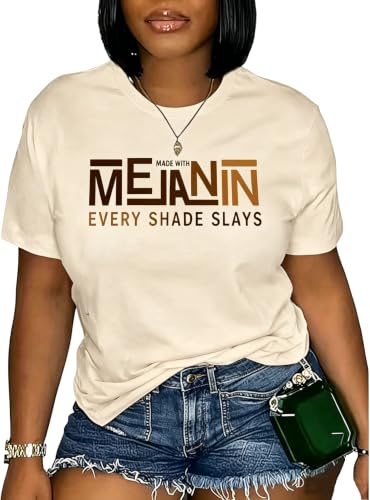Image of QYZ-Top Women Black History Shirts Melanin African Graphic tees Beige 3XL