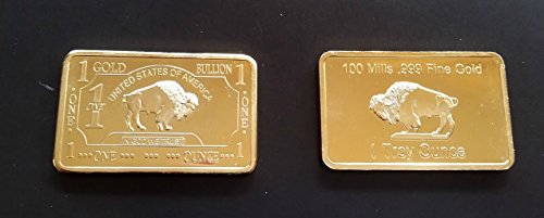 1 Oz .999 Fine Pure Gold Layered Steel Bar Small Bull with Bullion 100mills Grace Specialty 021