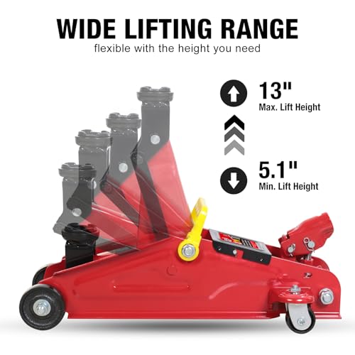 Image of Big RED TAM82012-1 Torin Low Profile Hydraulic Trolley Service /Floor Jack with Blow Mold Carrying Storage Case, 2 Ton (4,000 lb) Capacity, Red