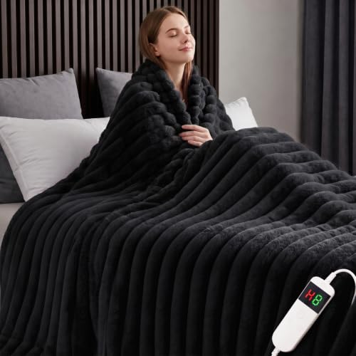 Image of Heated Blanket Electric Throw 50″x60 ″Inch - Thick Striped Flannel Electric Blanket,10 Heating Levels, 1-12 Hours Auto Off, Fast Heating Heating Blanket with Overheat Protection.