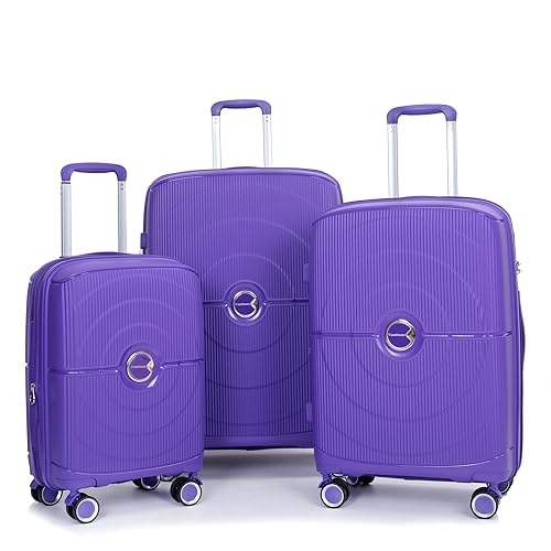 Expandable Hardshell Suitcase Double Spinner Wheels PP Luggage Sets Lightweight Durable Suitcase with TSA Lock,3-Piece Set (20/24/28), Purple