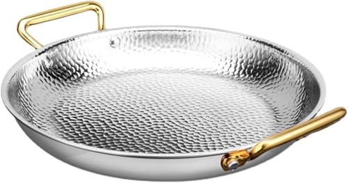 Suixtil Paellera Antiadherente de Acero Inoxidable 304 Martillado a Mano con Asas Dobles, sartén doméstica, Cocina/Plata(22Cm)