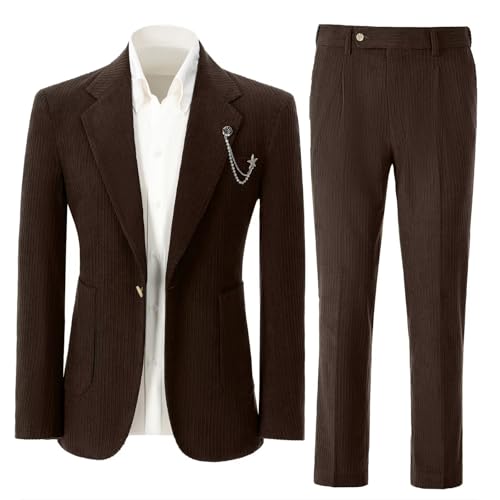 Aowdoy Mens Corduroy Suit Slim Fit 2 Pieces Vintage Casual Suit Blazer Jacket for Prom Party4
