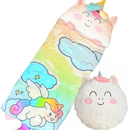 Nalexmi Kids Happy Sleeping Bag, Animal Slumber Bags for Kids, Toddlers, Boys, and Girls, Soft Pillow, Preschool Nap Mat, Naptime, Daycare Age 3+ (Pink Uni)