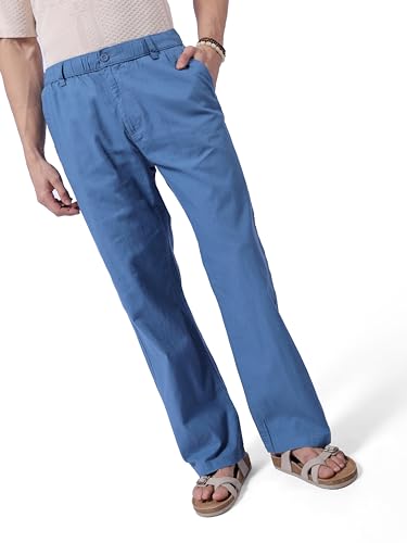 Image of The Indian Garage Co Men Relaxed Fit Solid Mid-Rise Elasticated Trousers