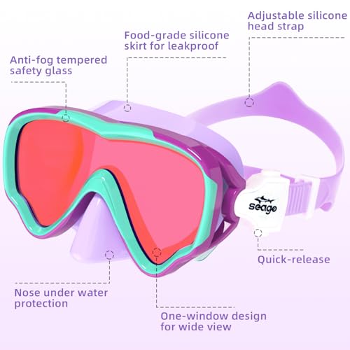 Seago Kids Dry Top Mask Snorkel Set/Gear, Kit de Buceo Antivaho y Antifugas para Niños miniatura 3