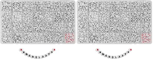 Image of 1450Pcs Letter Beads, Acrylic 4x7mm Round Letter Beads Kits, Alphabet Beads A-Z and Red Heart Black Star Beads for Bracelets Necklaces DIY Jewelry Making (White) (Pack of 2)