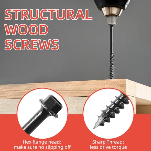 #14x4 Tornillos Lag Hexagonales Negros para Exterior, Tornillos Estructurales para Madera, Tornillos Timber de Heavy Duty incluye Hex Socket (50 piezas) miniatura 5