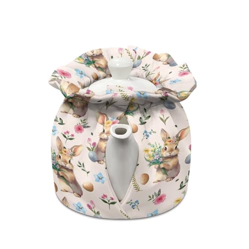 Image of Easter Rabbit Eggs Sock Insulated Teapot Cover, Heat Preservation Washable Teapot Protective Cosy for Kitchen Home Tea Party Decor, Red