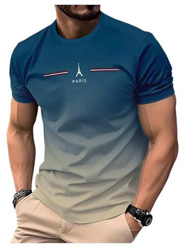Men's Casual Striped Shirt Color Block Short Sleeve Crew Neck Cool Tee Shirts