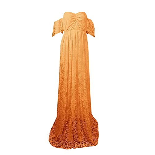 Vestido largo de encaje para mujer, de manga corta, para fotografía, vestido de manga voladora, vestido casual midi, amarillo, S