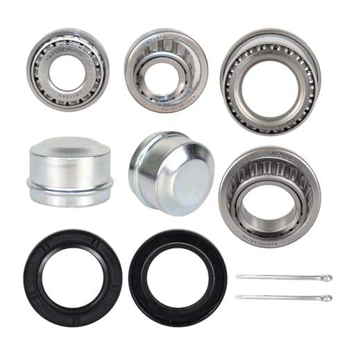 KABOBEARING 2 Set Fits for 1-1/4 3/4 Axles Trailer Wheel Hub LM11949 Kit LM11949/10 and LM67048/10 Bearing Made of Chrome Steel03813TC Seal OD 59.15mm Dust Cover and Cotter Pin.