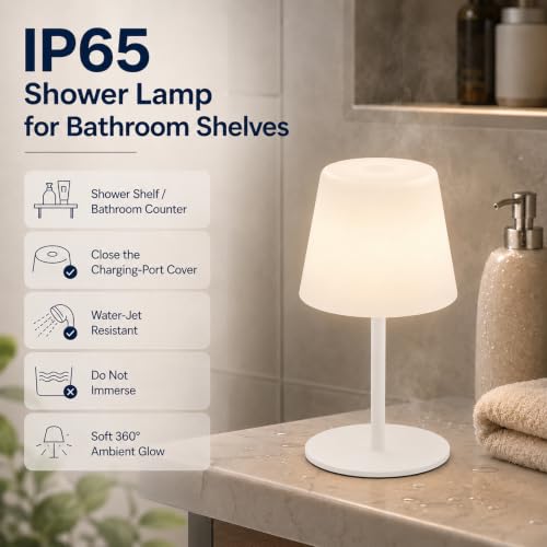 Image of IP65 Waterproof Shower Lamp, Cordless Rechargeable Table Lamp, White