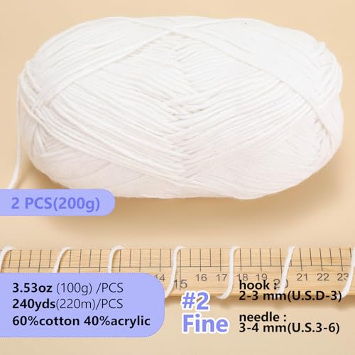 Image of 200g Milk Cotton Yarn,Yarn for Crochet,Amigurumi Yarn,Crochet Yarn for Crocheting,Cotton Yarn,Soft Yarn for Sweater,Hat,Socks,Blankets(White)