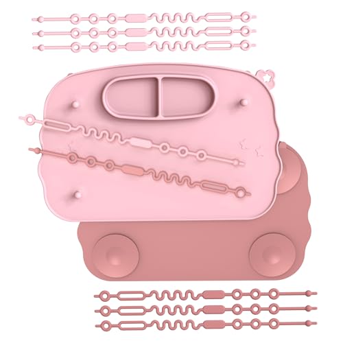 Image of Hepotk Baby Placemats for Weaning Babies - 2 Silicone Toddler Placemat with 4 Strong Suction Cups & 8 Stretchable Straps | BPA-Free Baby Table Mat for Restaurants, Dining Table & Toddler Mealtime