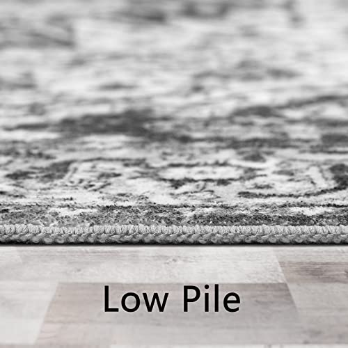 Caromio Machine Washable Rug Stain Resistant Vintage Area Rug Non-Slip Pet & Kid Friendly Low-Pile Distressed Rug For Bedroom Living Room Dining Room Kitchen, 4' X 6' Grey #TOP7