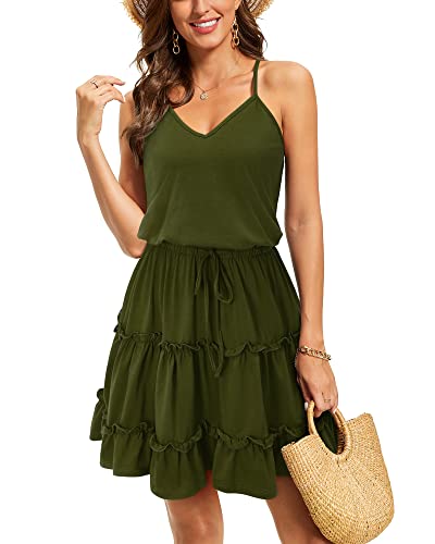 Image of Newshows Women's Summer Casual Dress Cute A Line Ruffle Hem Flattering Fit Beach Vacation Sundress