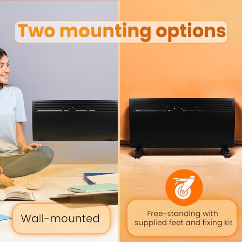 Devola 1000W watt Electric Panel Heater Low Energy Wall Radiator, Eco Warm Energy Efficient Convector, Free Standing or Floor Stand, Adjustable Thermostat with Programmable Timer,DVM10B - Black - Image 5