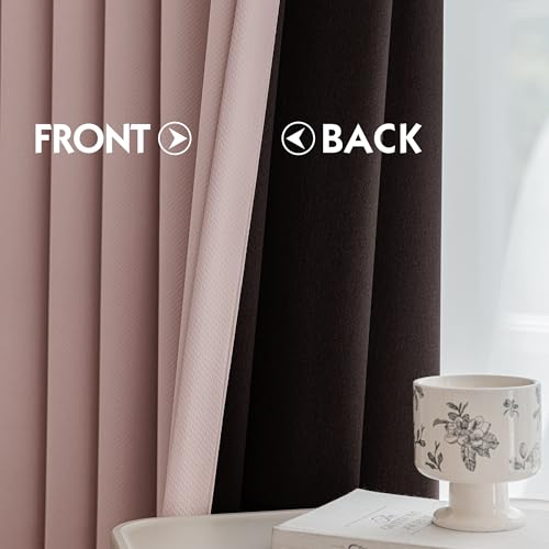 Image of FMFUNCTEX 100% Blackout Blush Pink Curtains 84 Inches for Bedroom, 2 Panels