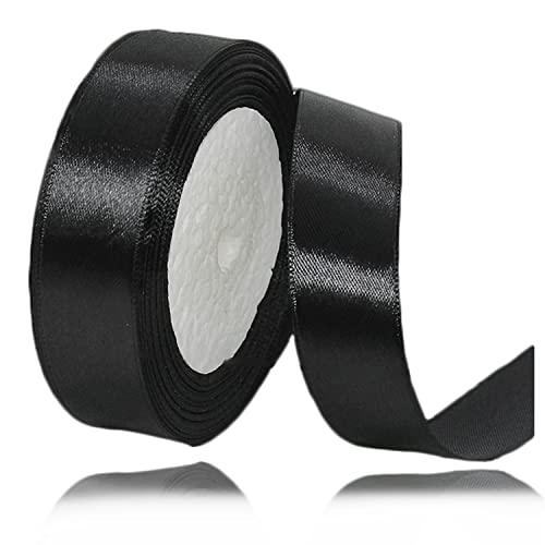 ALOHOVME Black Ribbon 20mm,23 Meters Satin Fabric Ribbons for Gift Wrapping,Crafting,Bows Making,Florist Bouquets,DIY Sewing Projects,Birthday,Wreaths,Baby Shower and Wedding Party Cake Decorations