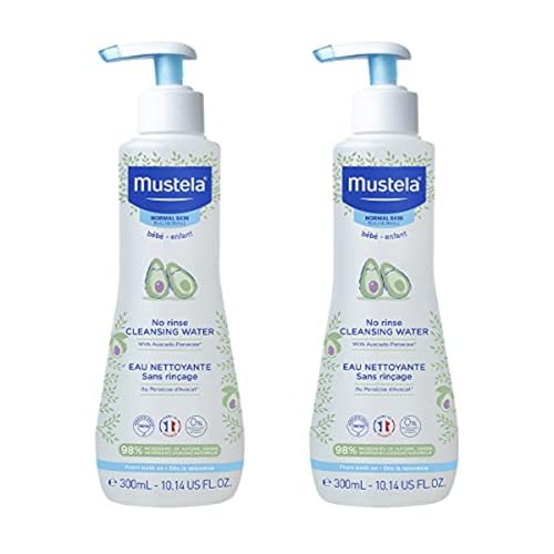 Mustela Baby Cleansing Water - No-Rinse Micellar Water - with Natural Avocado & Aloe Vera - for Baby's Face, Body & Diaper - 10.14 fl. oz. – 2-Pack