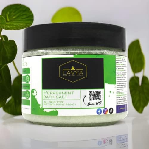 Lavya Luxuary Peppermint Pure Natural Bath Salt Formula for Body & Foot Spa Relaxing, Musle Recovery, Heals Body Pain, Reduce Stress and Fatigue 16Oz / 456Gms (Peppermint) Light Green
