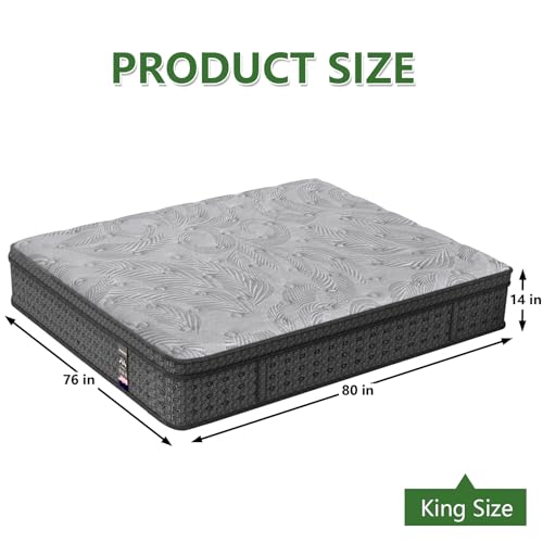 Image of King Size Mattress 14 inch, Hybrid Memory Foam Mattresses in a Box, Individually Pocket Springs for Motion Isolation, King Mattress, Medium Firm, Upgraded Support & Pressure Relief, CertiPUR-US