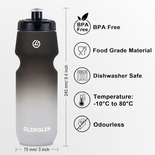 Image of Sports Water Bottle 750ml BPA Free, Leak Proof Bike Water Bottle for Exercise, Cycling Outdoor Activities (Black White Gradient)
