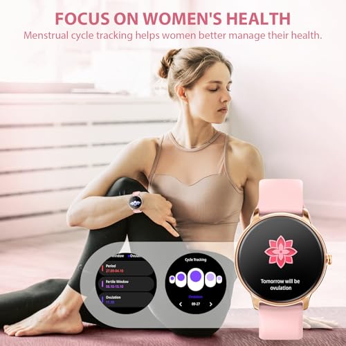 Image of Smart Watch for Women, Ultra-Slim 1.32 inch AMOLED Answer /Make Call, 100+ Sport Modes, Female Health /HR /Sleep, 2 Straps, IP68 Waterproof, Fitness Tracker for iPhone Samsung Android