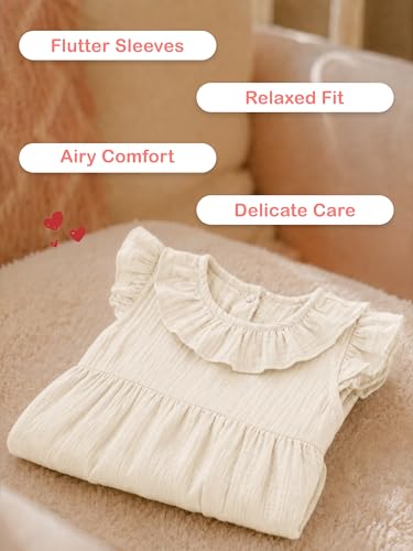 Image of Kidbea Baby Girls' Cotton Dress | Comfortable, Trendy Ruffled Sleeves & Hem, Soft Breathable Fabric for Everyday & Special Occasions