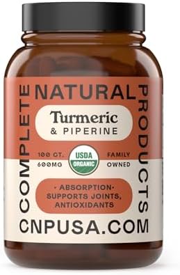 Complete Natural Products Organic Turmeric & Piperine Capsules, 600mg, 100ct, High Absorption Curcumin with Black Pepper, Plant-Based & USA Made