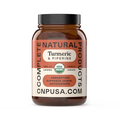 CNP Organic Turmeric with Piperine Capsules 600mg - High Absorption Curcumin with Black Pepper Plant Based Supplement Clean Formula No Fillers 100 Count Glass Bottle Made in USA Family Owned