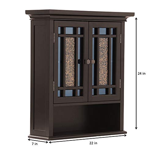 Elegant Home Fashions Windsor Removable Wooden Wall Cabinet With Glass Mosaic Doors, Dark Espresso #TOP2