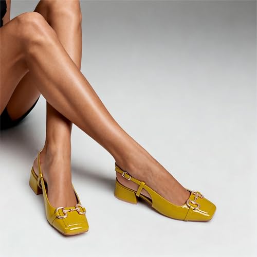 Image of Slingback Mary Jane Heels for Women Low Block Heel Closed Square Toe Pump Shoes Heels Classic Daily Office Dressy Shoes